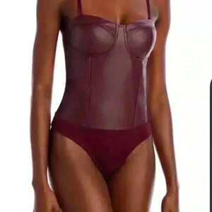 Aqua Faux Leather Bustier Bodysuit size xs #89